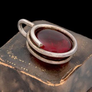 Antique Vintage Deco 925 Sterling Silver Poured Red Glass Necklace Pendant 9.  9g