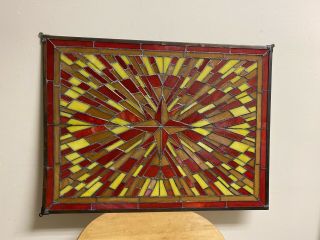 Vtg Stained Glass Window Panel Plaque Colorful Art Deco Style Geometric Pattern
