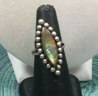 Vintage Sterling Ring Mexico Signed Cgo Abalone Dotted Bezel Sz 7.  5
