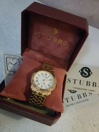 STUBBS Mens Vintage Fashion Quartz Analogue Gold Plated Steel Strap Wrist Watch 3