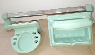 Vintage Green Mid - Century Ceramic Bathroom 1950s Style Accessory Set