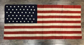 Antique Nautical American Flag 46 Stars Signed By Captain 1907 Loyal Legion