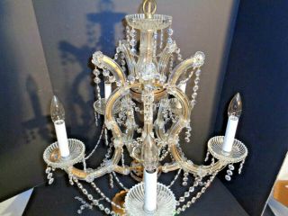 Elegant And Stunning Antique Crystal Chandelier With Glass Rosettes And Prism 