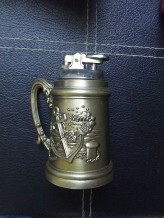 Vintage Lighter Mounted On Top Of Small Ornate Pewter Tankard - Nautical Theme