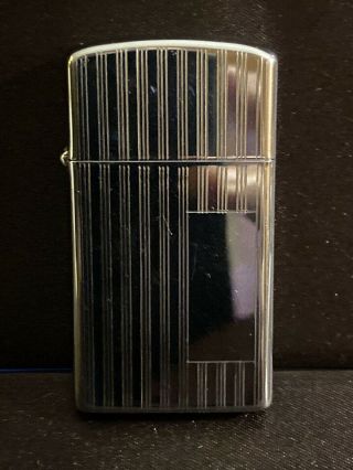 Vintage Zippo Slim Lighter Flat Bottom No Dots Striped