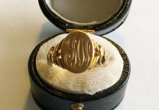 Antique Art Nouveau 10k Signet Ring With Entwined Snakes With Wings
