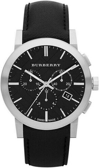 Burberry Bu9356 Chronograph Dial Steel Black Leather Men 