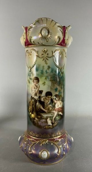 Impressive Antique Rs Prussia Dice Throwers/melon Eater Vase