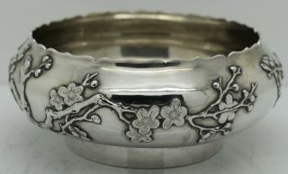 Good Chinese Export solid silver BOWL.  APPLIED PLUM BLOSSOM.  Luenwo c1900.  210g 4