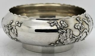 Good Chinese Export solid silver BOWL.  APPLIED PLUM BLOSSOM.  Luenwo c1900.  210g 6