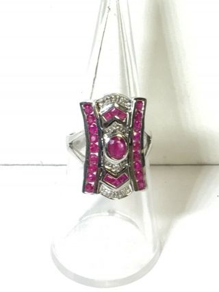 Vintage 14k White Gold And Ruby Ring With Art Deco Design Size 6.  5