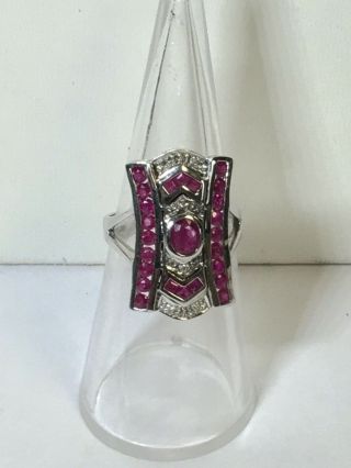 Vintage 14K White Gold and Ruby Ring with Art Deco Design Size 6.  5 2
