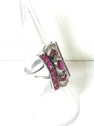 Vintage 14K White Gold and Ruby Ring with Art Deco Design Size 6.  5 3