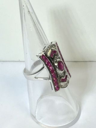 Vintage 14K White Gold and Ruby Ring with Art Deco Design Size 6.  5 4