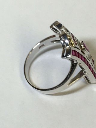 Vintage 14K White Gold and Ruby Ring with Art Deco Design Size 6.  5 6