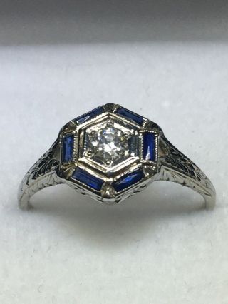 Art Deco (ca.  1920) 18k White Gold Sapphire And Diamond Ring (size 7 1/4)