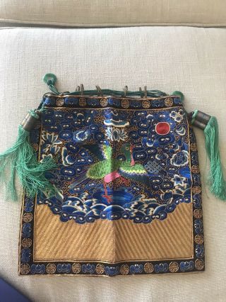Antique Chinese Mandarin Rank Badge Pouch