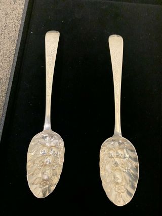 Antique 1784 Hester Bateman English Georgian Sterling Silver 8.  25 “ Berry Spoons