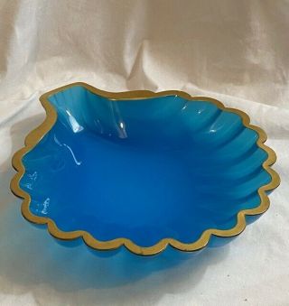 Gorgeous Antique Circa Late 19th Century French Blue Opaline " Shell Shaped " Bowl