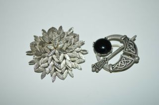 Two Vintage Silver Tone Scarf Clips,  Signed