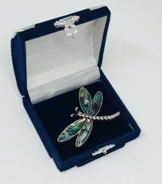 Vintage Brooch Silver Tone & Abalone Shell Dragonfly Pretty Costume Jewellery