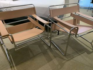 Marcel Breuer Wassily Style Chrome And Leather Chairs (pair)
