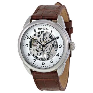 Invicta Specialty Silver Skeleton Dial Brown Leather Men 