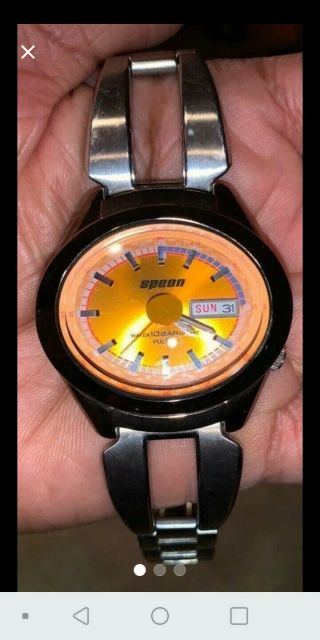 Vintage Rare Spoon Pulsar Seiko Mens Wrist Watch Awesome Sunburst Orange