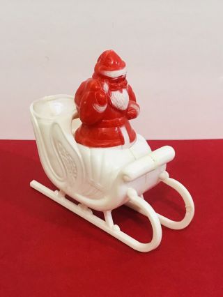 Vintage Christmas White Plastic Sleigh W/ Red & White Santa - Irwin 4 - 1/4” Long