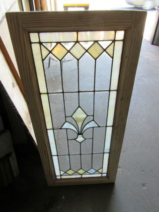 Antique Stained Glass Window Fleur De Lis 18 X 40 Architectural Salvage