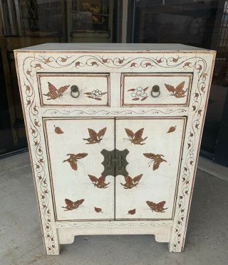 Chinese Antique White Cabinet With Two Doors And Two Drawers Circa 1940s