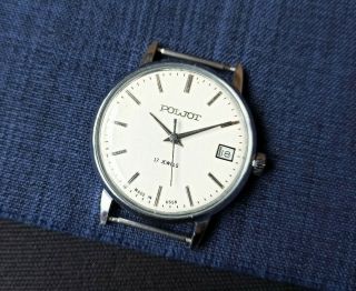 Rare Ussr Watch Poljot Soviet Collectible Vintage White Dial Serviced