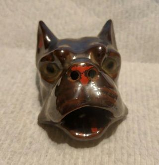 Vintage Handmade Terracotta Pottery Boston Terrier Dog Smoker Cigarette Ashtray