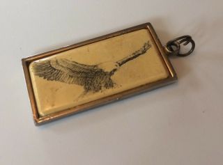 Vintage Eagle Flying 1 3/4 " Metal Pendant Rectangle Brass Tone Jewelry