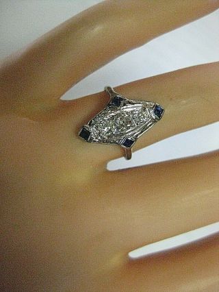 72 Off Detailed True Antique Art Deco Diamond Sapphire 18k White Gold Ring