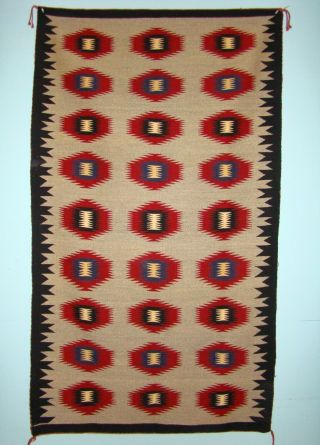 Antique Navajo Blanket Native American Rug With Blue Red White Dazzler 3