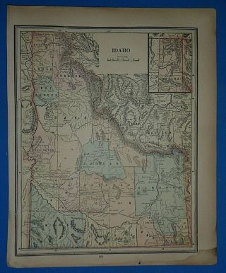 Vintage 1888 Atlas Map Idaho Territory Old & Authentic S&h