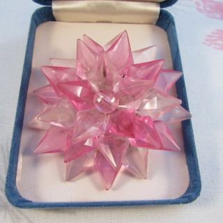 Vintage Mid - Century Pink Plastic Beaded Flower Brooch Pin