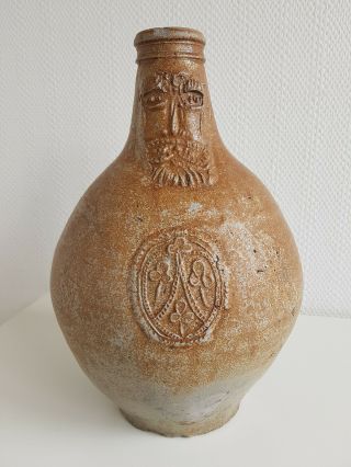 Antique Bellarmine Jug Bartmannskrug 17th Century German Stoneware