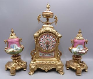 19th Century French Paris Sevres Style Porcelain Clock Garniture