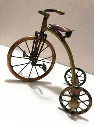 Vintage Metal Bike Bicycle Sculpture Decor Signed Rustic Miniature Folk Art Toy
