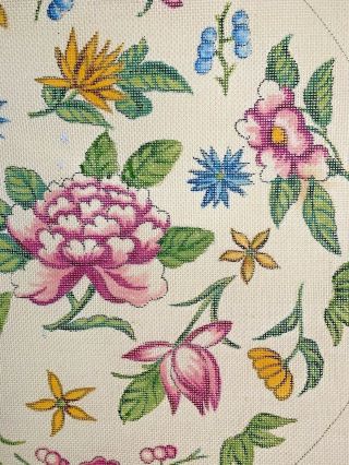Vintage Hand Painted Su Hall Needlepoint Mid - Century Floral Canvas 2