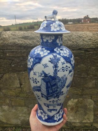 Antique Chinese Porcelain Vase Kangxi Mark Qing Blue And White Prunus Blossom