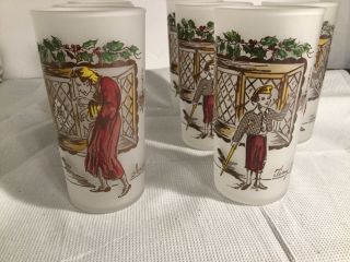 Vintage Hazel Atlas Charles Dickens 7 Frosted Glass Tumblers Scrooge Tiny Tim