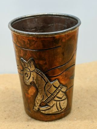 Vintage Sterling Silver Copper Shot Glass Donkey Mexican