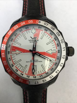 Red And White Vostok Europe Men’s Watch.  Radio Act Of 1912.  32 Jewels