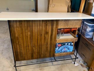 Arthur Umanoff Raymor Woven Wrought Iron Liquor Cabinet Bar Tiki Shelf Eames
