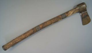 Fine Antique Native American Indian Tomahawk Wooden Shaft W/ Lead Inlay Ex.  Col.