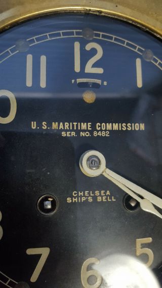 Antique Vintage Brass CHELSEA SHIP ' S BELL CLOCK U.  S.  MARITIME COMMISSION WWII? 3