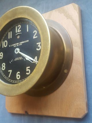 Antique Vintage Brass CHELSEA SHIP ' S BELL CLOCK U.  S.  MARITIME COMMISSION WWII? 5